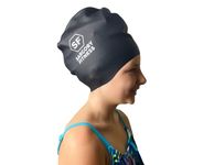 Sargoby Fitness Kids Swim Cap for Long Hair Dreadlocks Braids Locs Hair Extensions Large Swimming Cap for Kids Use as Kids Shower Cap (M, Black)