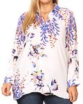 Sakkas 1905 - ISSA Women's Long Sleeve Floral Print Casual Button Down Shirt Blouse Top - 1906-FW212-White - OS
