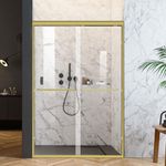 AquivaCoast Shower Door 56-60 in. W x 72 in. H Semi-Frameless Double Sliding Glass Shower Door, 1/4" (6mm) Clear Tempered Glass, Bypass Shower Enclosure, Brushed Gold
