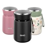 SHO Food Flask - Vacuum Insulated, Double Walled Stainless Steel Food Flask & Food Container - 10 Hours Hot & 20 Hours Cold - 530ml 800ml - BPA Free (Jet Black, 530ml)