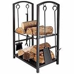 Homezone® Firewood Log Rack - Stylish Alloy Steel Weather Resistant Metal Log Storage - Fireplace Wood Stacking Holder for Indoor Outdoor Use - Sturdy Metal Wood Storage Stand with Tools Accessories