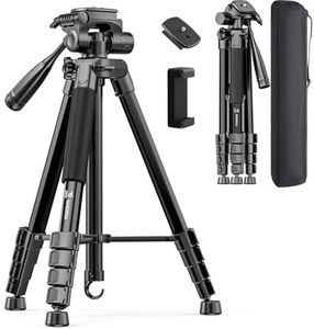 73" Camera Tripod,Tripod Stand for Camera,Compatible with GoPro/DSLR/Cell Phone/Camcorder,Aluminum Professional Tripod with Phone Holder,Travel Bag,Max Load 8.8LB (Black)