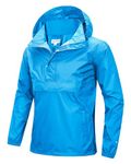 33,000ft Men's Rain Jacket with Hood Lightweight Waterproof Pullover Packable Raincoat Windbreaker Breathable For Outdoor Camping Hiking Riding, Light Blue XL