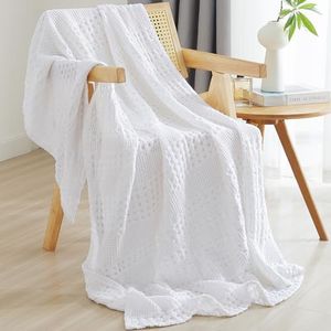 PHF 100% Cotton Waffle Weave Throw Blanket - Lightweight Washed Cotton Throw Blanket for Spring & Summer - 50"x60" Breathable and Skin-Friendly Blanket for Couch Bed and Office- White