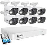 ZOSI C303 Home Security Camera System with Audio, 8CH 3K Lite H.265+ DVR with 1TB HDD, 8pcs 1080P Outdoor CCTV Cameras, Person Vehicle Detection, Night Vision, Spotlight Siren, for 24/7 Recording