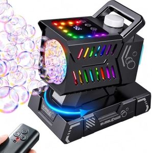 SHCKE Bubble Machine with Remote Control, 45° Auto Rotation & 11 RGB Lights – Rechargeable Battery, USB-C Charging, Top-Fill Portable – Perfect for Outdoor Birthday Parties, Pool, Wedding, Camping