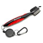 Golf Club Brush and Groove Cleaner Brush Brushes in 3 for Golf Shoes/Golf Club/Golf/Golf Groove, Attach 2 feet Retractable Zip-line Aluminum Carabiner(Red)