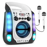 Fenton SBS30 Karaoke Machine Speaker System with Party Lights, Bluetooth and 2 Handheld Microphones CDG/CD+G/MP3+G Player Song Lyrics Screen Display Output, White