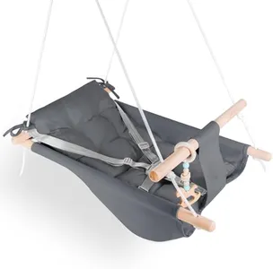 Baby Swing Indoor and Outdoor, Canvas Hammock Swing for Baby to Toddler with a Comfortable Seat, Macaroon Wooden Toy, Adjustable 5-Point Harness,Gift for Baby Boys Girls, 3 Modes, Dark Grey