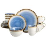 Gibson Elite Moonstruck Round Reactive Glaze Stoneware Dinnerware Set, Service for 4 (16pcs), Blue Moon