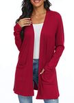 Qixing Women's Cardigan with Pocketes Long Sleeve Casual Lightweight Open Front Cardigan Red-Large