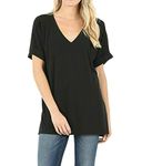 Zenana Regular and Plus Size Premium Rolled Short Sleeve Side Slit Top - Black - Medium