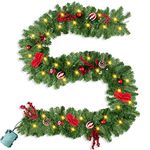 Rocinha 9 Foot Lighted Christmas Garland, Outdoor Christmas Garland with Pine Cones, Red Berries and LED Light for Fireplace, Mantle and Stair Railing