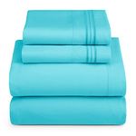 Hearth & Harbor RV Short Queen Size Sheets - 4 Piece Bed Sheet Set, Hotel Luxury Double Brushed Bed Sheets - Extra Soft Bedding Sheets & Pillowcases, Short Queen, Beach Blue