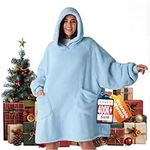 Bedsure Wearable Blanket Hoodie Women - Fluffy Fleece Hoodie Blanket for Adults Men, Warm Hooded Blanket as Gifts for Her, Light Blue, L