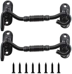 2 Pack Hook and Eye Latch,ULIFESTAR Barn Door Latch,Heavy Duty Stainless Steel Gate Latch Lock for Sliding Barn Door Window Shutters Garage Fence Closet Shed Door with Screws (4'', Black)
