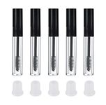 5PCS 10ML/0.34oz Empty Refill Plastic Clear Mascara Eyelash Tube Bottle Jars Cosmetic Makeup Vial Storage Holder Container with Inner Plug and Brush for Mascara Eyelash Growth Oil(Black Cap)