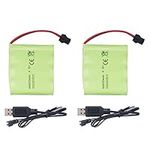 ZYGY 2PCS AA 4.8V 800mAh Rechargeable RC Toy Car Battery SM2P Plug RC Truck Stunt Car Excavator Toy Car Battery and USB Charging Cable