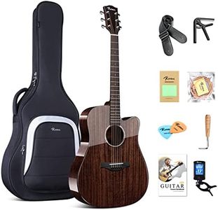 Rosen Acoustic Guitar for Beginners 4/4 Black Soild Mahogany Top 41 Inch Guitarra Full Size Cutaway with Gloss Finish Bundle Starter Kit with Gig Bag, Tuner, Strings, Strap, and Picks