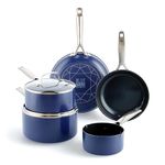 Blue Diamond Cookware Diamond Infused Ceramic Nonstick 7 Piece Cookware Pots and Pans Set, PFAS-Free, Induction Compatible, Oven Safe, Blue