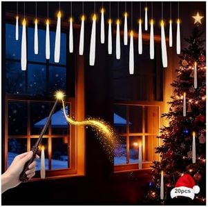 Christmas Floating Candles,20Pcs Flameless Hanging Christmas Tree Candles with Magic Wand Remote Control and String, Christmas Led Window Candles Decorations with Battery for Party Birthday Indoor