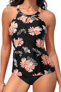 Yonique Two Piece High Neck Tankini Swimsuits for Women Tummy Control Bathing Suits Swimwear Black Floral XXL