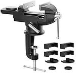 Housolution Universal Table Vise 3 Inch, 360°Swivel Base Bench Clamp Home Vise Clamp-On Vise Repair Tool Portable Work Bench Vise for Woodworking, Cutting Conduit, Drilling, Metalworking - Black