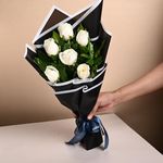 FlowerAura Fresh Live Flower Bouquet of 6 White Roses Packing For Birthday Gift, Anniversary Gift, Wedding Gift, Congratulations Gift & Gift For Special Occasions (Same Day Delivery)