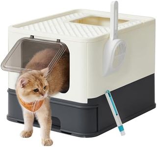 Feandrea Hidden Cat Litter Box, Cat Litter Tray with Hood, Slide-Out Tray, Scoop, Brush, Spacious for Large Cats, Max. Load 15 kg, Anti-Tracking, Anti-Leaking, Beige and Black PPT001W01