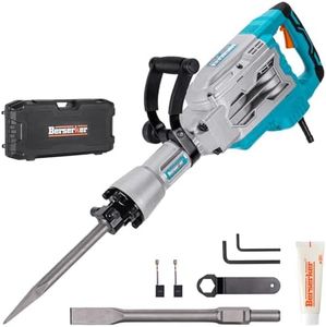 Berserker 1700W 30-Pound Demolition Jack Hammer with 1-3/16" Hex, 14-Amp Corded Electric Heavy Duty Demo Chipping Hammer Concrete/Pavement Breaker with Carrying Case Flat Chisel Bull Point Chisel