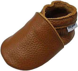 Mejale Baby Soft Soled Leather Moccasins Anti-Slip Infant Toddler Shoes First Walkers(Brown,6-12 Mos)