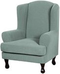 H.VERSAILTEX 2 Piece Stretch Jacquard Wingback Chair Covers Slipcovers Wing Chair Covers (Base Cover Plus Seat Cushion Cover) Furniture Covers for Wingback Chairs, Form Fitted Thick Soft, Sage