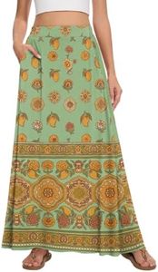 Leafsay Womens Maxi Long Flowy Summer A-Line Skirt(Sage Lemon,XL)