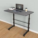 VISBY INDIA Adjustable Height Wooden Table with Wheels | Portable Multipurpose Table | Smooth Rolling Wheels | Work from Home Table (Black Height Adjustable)