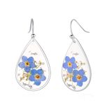 Forget-Me-Not and Queen Anne's Lace Pressed Wildflower Earrings | Silver Drop Dangle Earrings for Girls | Forget-Me-Not Jewelry | Personalized Handmade Earrings | Gift for Woman