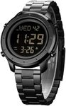 zolohoni Mens Black Watch for Men Digital Watch Men's Wrist Watches LED Minimalist Stainless Steel Waterproof Watches for Men