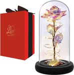 Norcalway Galaxy Rose Flower Gifts for Woman with Timer - Birthday Gifts for Women, Rose Flower Gifts for Mom, Colorful Rainbow Flower Rose Light Up Rose in a Glass Dome, Anniversary, Wedding Gifts