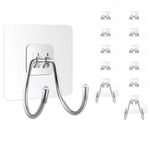 BEXSLE Large Self-Adhesive Hooks for Hanging Heavy Duty Items, Clear Waterproof Adhesive Wall Double Hooks for Bathrobes, Towels, Bathroom, Kitchen, Christmas Hanging Decorative Fairy Lights, 12pcs