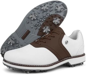 Spikes Golf Shoes Men Professional Golf Shoes Waterproof Walking Footwears for Golfers Outdoor Gym Sneakers (8.5,WhiteBrown)