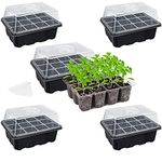 5-Pack Seed Trays Seedling Starter Tray,Humidity Adjustable Plant Starter Kit with Dome and Base Greenhouse Grow Trays Mini Propagator for Seeds Growing Starting (12 Cells per Tray)