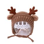 MOMISY Antler Hat Knitted Earmuffs Crochet Outdoor Windproof Beanie Hats Unisex Spring Autumn Winter for Kids, Infant, Toddler- 2-3years (Brown)