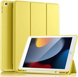 Vobafe Funda Compatible con iPad 9ª generación 2021/ iPad 8ª Generación 2020/ iPad 7ª Generación 2019, Plegable Protectora TPU Cubierta con Portalápiz para iPad 10.2", Auto-Sueño/Estela Amarillo