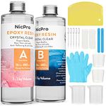 Nicpro 32 Ounce Clear Epoxy Resin Kit Crystal, DIY Starter Resin Supplies with 4 Measuring Cups, 2 Silicone Sticks,Gloves,Spreader for Craft Casting & Coasting, Molds, Jewelry Making