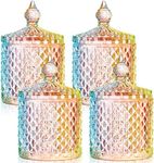 Aoriher 4 Pcs Crystal Glass Candy Jar with Lid Home Decorative Jar Glass Storage Bathroom Jars Jewelry Box Canister Jar for Cotton Swab Glass Jar for Kitchen Bathroom Pantry (Colorful,Medium)