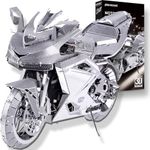 Piececool 3D Puzzle Metal Silver Motorcycle, Classic Transportation Craft Model Kits for Adults to Build, 3D Puzzles Adult Teens for 304 Stainless Steel, Ideal as Gifts, Home Decoration, 72 Pieces