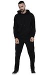 Maniac Mens Solid Black Hooded Neck Sweatshirt and Jogger Cotton Loopknit Fleece Co-Ords