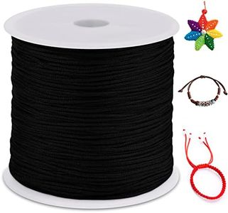 LEREATI Nylon Cord 0.8mm x 100m, Satin Cord Nylon String Macrame Cord, Coloured Beading Thread String for Making Bracelet, Necklace, Chinese Knot, Jewellery (Black)