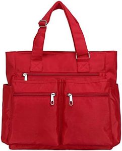 Canvas Tote Bag Waterproof Nylon Multi Pocket Shoulder Bags Laptop Work Bag Teacher Purse and Handbags for Women & Men (Red)