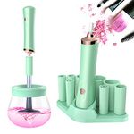 Senbowe Upgraded Makeup Brush Cleaner and Dryer Machine, Super-Fast Electric Brush Cleaner Machine with 8 Size Rubber Collars, Automatic Brush Cleaner Spinner Makeup Brush Tools