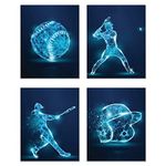 Baseball Wall Art Prints,Set of 4 (8x10) Unframed Baseball Posters,Baseball Room Decor For Men Kids Teenagers,Baseball Poster Set For Bedroom Man Cave,Baseball Boys Bedroom Decor,X-Ray